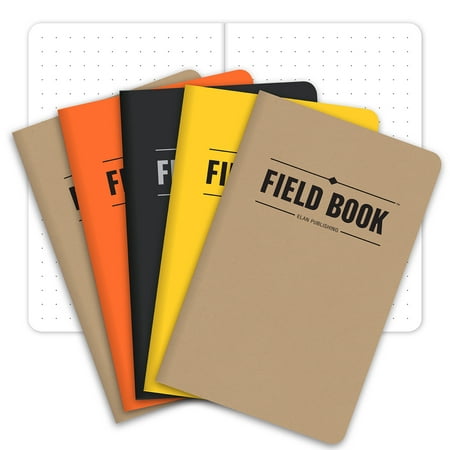 Elan Publishing Company Field Notebook / Pocket Journal - 3.5"x5.5" - Combination of Kraft, Black, Orange, Yellow - Dot Graph Memo Book - Pack of 5 - ELAN-FN-002E