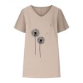thumbnail image 4 of Wycnly Summer Tops for Women Going Out Tops for Women Loose Breathable Comfy Cotton Linen Tees Casual Dandelion Print Tees Ladies V-Neck Short Sleeve Shirts, 4 of 4