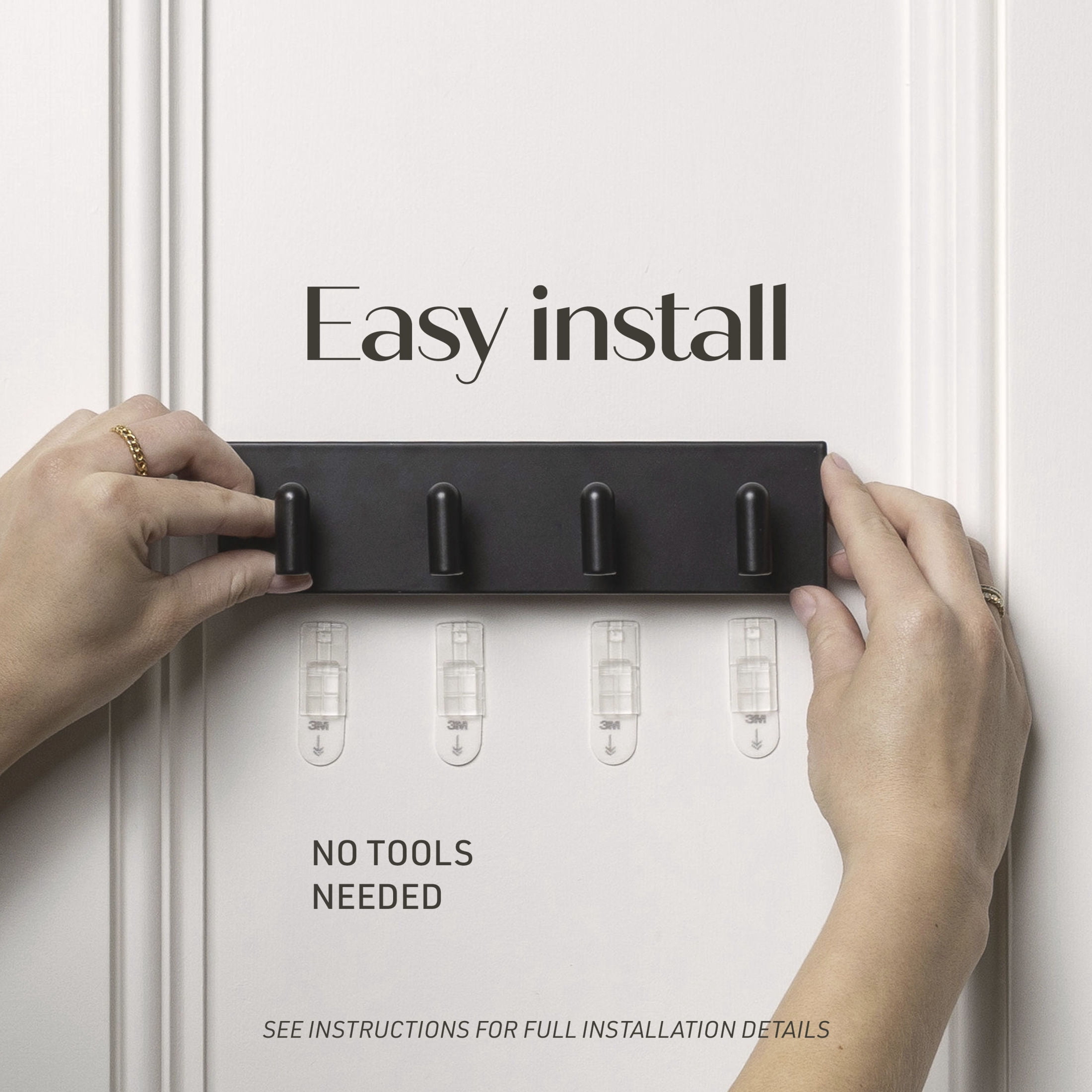 Command Decor Metal Key Rail, Matte Black, Strong Hold, 1 Hook Rail, 8 Small Adhesive Strips