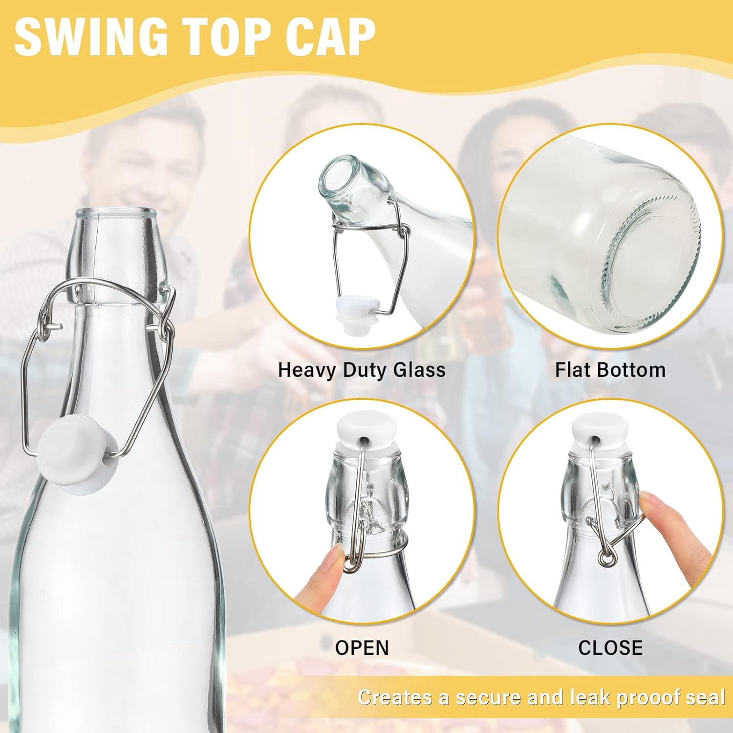 Swing Top Glass BottlesGlass Bottles with White Caps for Home Brewing Kombucha Homemade Juices Beer Water Oil Vinegar Soda Syrup Kefir Beverages