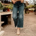 thumbnail image 2 of Women's Mid Rise Straight Leg Jeans - Washed Stretch Denim with Slant Pockets, Loose Comfort Fit（Runs Small）, 2 of 6