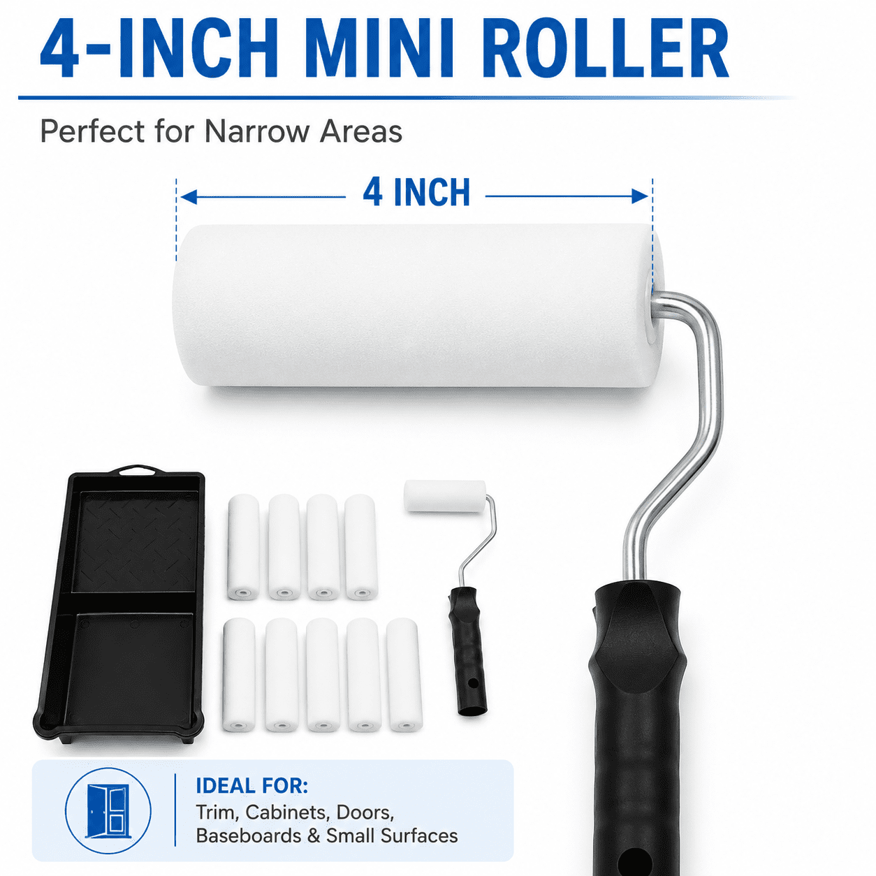 12-Piece Paint Roller Kit – Foam & Polyester Rollers, Tray With Liner, Brush – For Walls, Trim, And Ceilings
