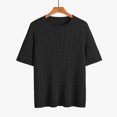 thumbnail image 5 of Women's Solid Color Cable Knit Pullover Sweater, Plus Size Crew Neck Short Sleeve Chunky Top, for Spring Summer Daily Wear or Casual Cozy Outings Black XXXL, 5 of 10