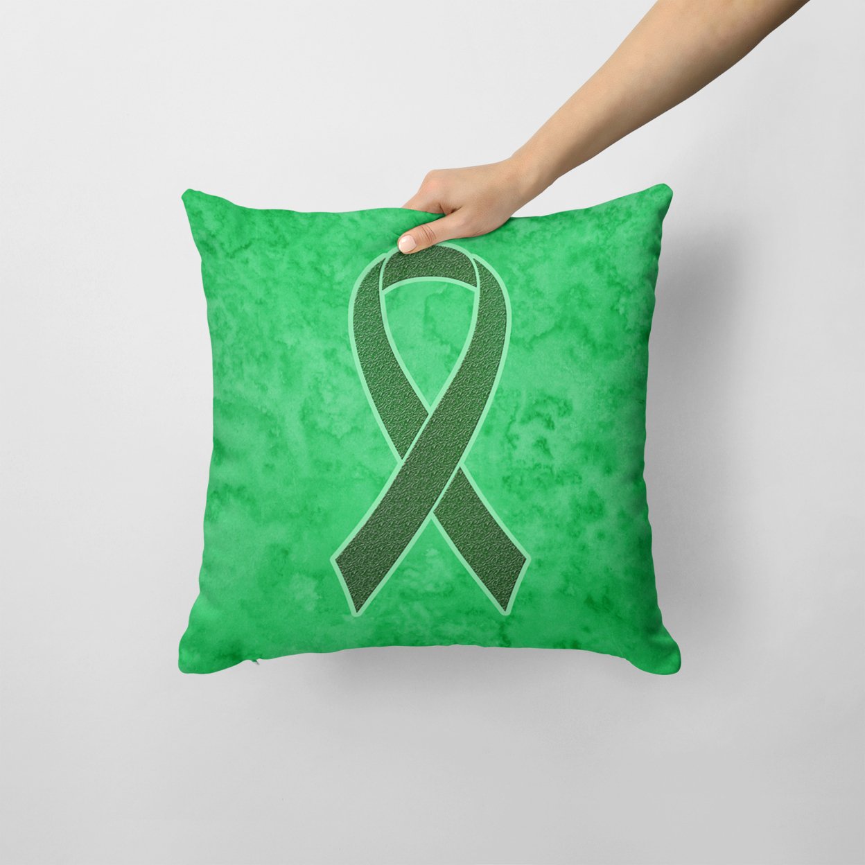 Carolines Treasures AN1221PW1414 Emerald Green Ribbon for Liver Cancer  Awareness Canvas Fabric Decorative Pillow , 