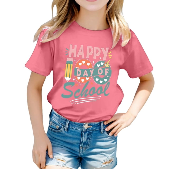 TZEWGL T-Shirts pour Fille Garçon Imprimé Col Rond Manches Courtes Vêtements pour Enfants Taille 6-7T