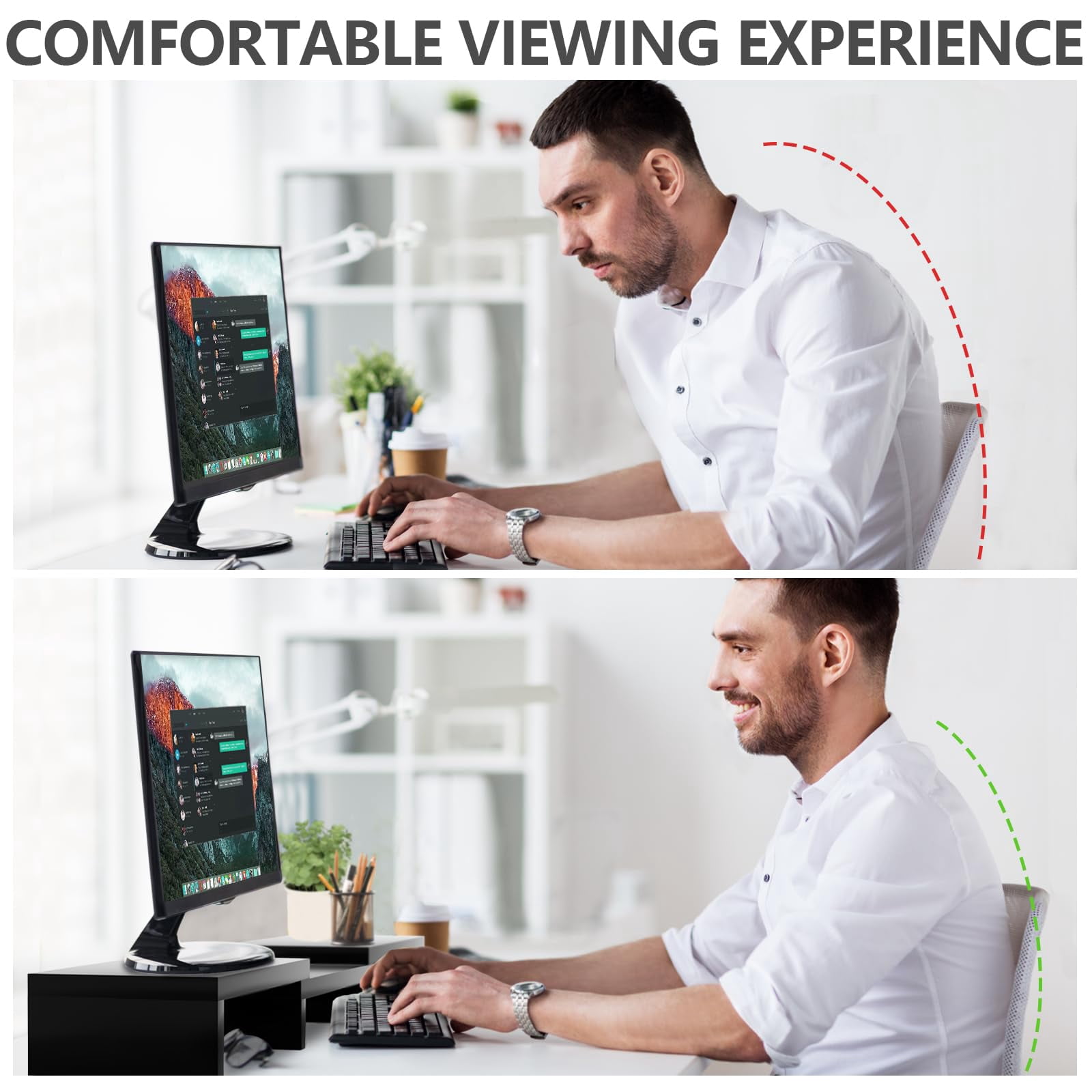 Tavr Dual Monitor Stand Riser Office Desktop Organizer For 2 Monitors  Adjustable Length And Angle 3 Shelf Extra Long Multifunctional Up To 43.3" Fit Computer Laptop Tv Black