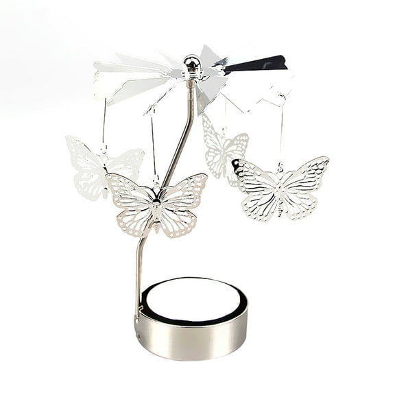 Rotating Silver Candle Holder, Spinning Carrousel Tea Light Stand for Wedding, Dinner, Party, Home Decor