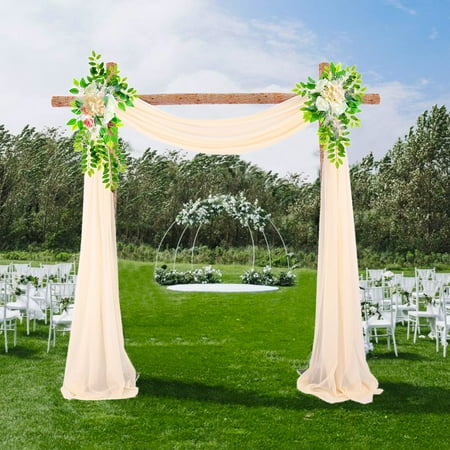 Image of TOPCHANCES Wedding Backdrop Curtains with Artificial Flowers Chiffon Backdrop Drapes Panels for Arch Party Wedding Decorations