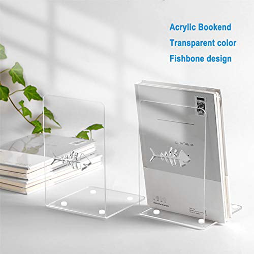 Lulonpon 2pcs Bookends Clear Bookends Decor for Shelves Plastic Acrylic Bookend for Heavy Books Ends and Desktop Organizer Library Office School Supplies Stationery Gift 