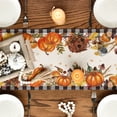 thumbnail image 3 of Smile Buffalo Check Plaid Fall Table Runner 13 x 108, Harvest Thanksgiving Pumpkins Mushrooms Birdhouse Maple Leaves, 3 of 8