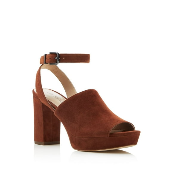 VIA SPIGA Womens Brown Adjustable Julee Peep Toe Block Heel Buckle Leather Dress Sandals Shoes 8 M
