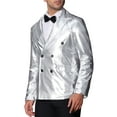 thumbnail image 4 of INSPIRE CHIC Men's Suit Shimmering Blazer Peak Lapel Double-Breast Regular Fit Party Style Blazers M Silver, 4 of 5
