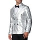 thumbnail image 4 of BLAZER BRILLANTE DE HOMBRE INSPIRE CHIC, CON SOLAPA PICO, DOBLE BOTÓN, AJUSTE REGULAR, ESTILO DE FIESTA, TALLA XL, PLATA, 4 of 5