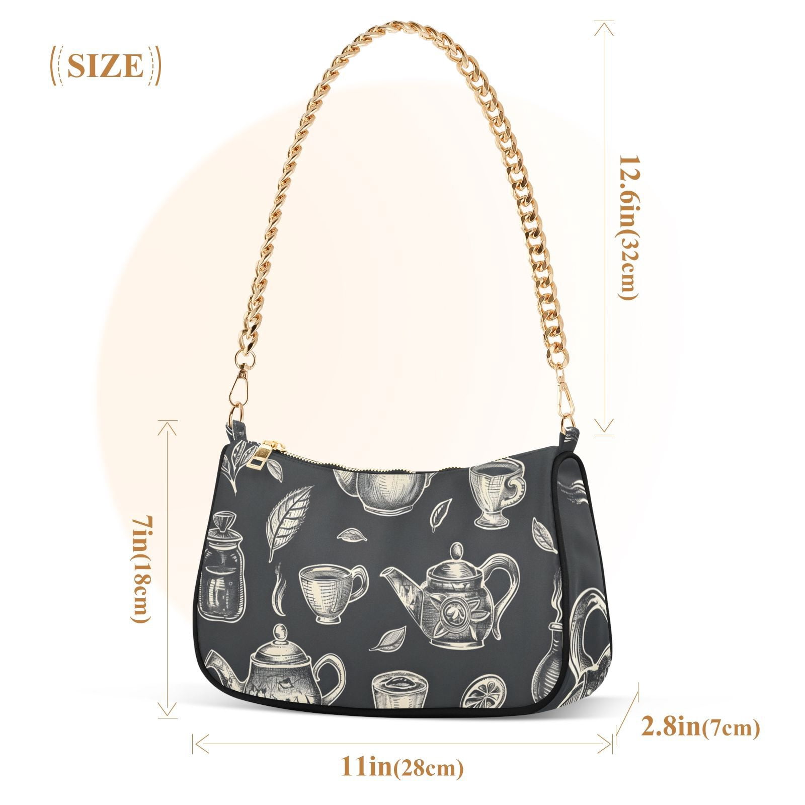 Tea Pots Cups LeavesWomen Small Shoulder Bag Crossbody Tote Hobo Bags Purse Clutch Handbags with Chain Strap for Women