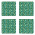 thumbnail image 1 of Christmas Coaster Set of 4, Colorful Doodle Elements Cheerful Layout Kittens Trees and Ornaments, Square Hardboard Gloss Coasters, Standard Size, Teal and Multicolor, by Ambesonne, 1 of 2