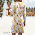 thumbnail image 6 of WTOBBY Women's Fashionable V-Neck Button Front 3/4 Sleeve Floral Dress, Functional Sundress with Cuff Detail and Pockets for Practicality,Yellow M, 6 of 7
