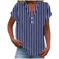 thumbnail image 2 of Blczomt Womens Spring Tops V Neck Short Sleeve Loose Fit Shirts Striped Blue Dressy Casual Summer Women's T-Shirts, 2 of 5