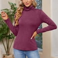 thumbnail image 2 of Prolriy Chemises à Manches Longues pour Femmes, T-Shirt Ajusté à Manches Longues et Col Montant Uni pour Femmes, Haut de Base pour Sortir, Hauts Tendance pour Femmes Rouge P, 2 of 7