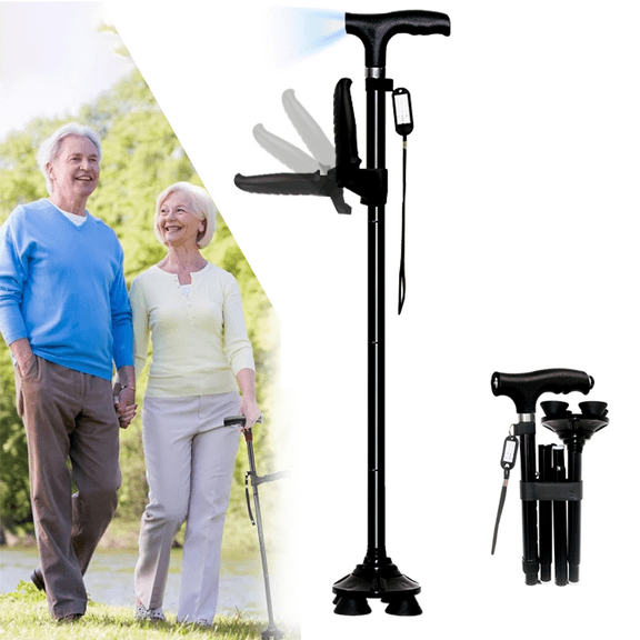 Cane with Light,Walking Cane for Men Women,Walking Canes for Senior Balance,Walking Sticks with Second Handle for Leg Injuries Standing,Adjustable,Lightweight,Foldable,Designed for Everyday Support