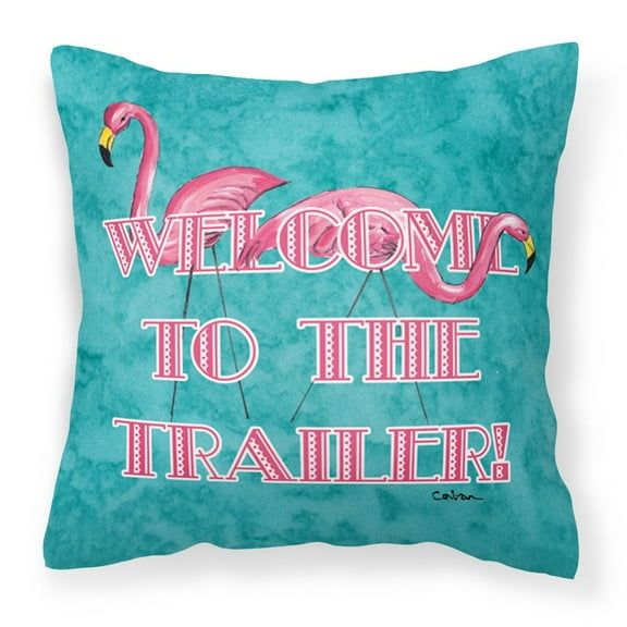 Welcome to the Trailer with Flamingos Fabric Decorative Pillow