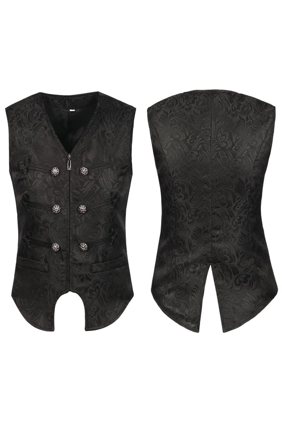 Mens Victorian Vest Slim Fit V Neck Button Down Waistcoat Steampunk Gothic Fashion Suit Vest