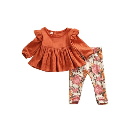 

Farrubbyine8 Newborn Kid Baby Girl Flower Clothes Top T Shirt Pants Tracksuit