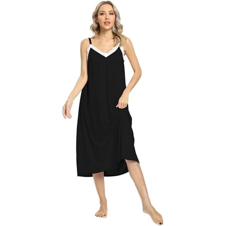 

EFINNY Women s Soft Cotton Solid Color Short Sleeve Nightdress Lingerie
