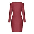 thumbnail image 5 of IWRICH Women's Cowl Neck Sparkly Deep V Neck Long Sleeve Ruched Bodycon Cocktail Party Club Night out Glitter Short Dresses Wine XS, 5 of 5