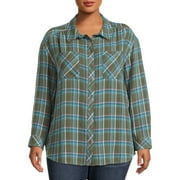 Terra & Sky Plus Size Button Front Long Sleeve Plaid Shirt