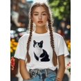 thumbnail image 5 of Women's T-Shirt Animal Black Cat Focus Cute Pet Short Sleeve Casual Tee Classic Crew Neck T Shirt for Women White, 4XL, 5 of 7