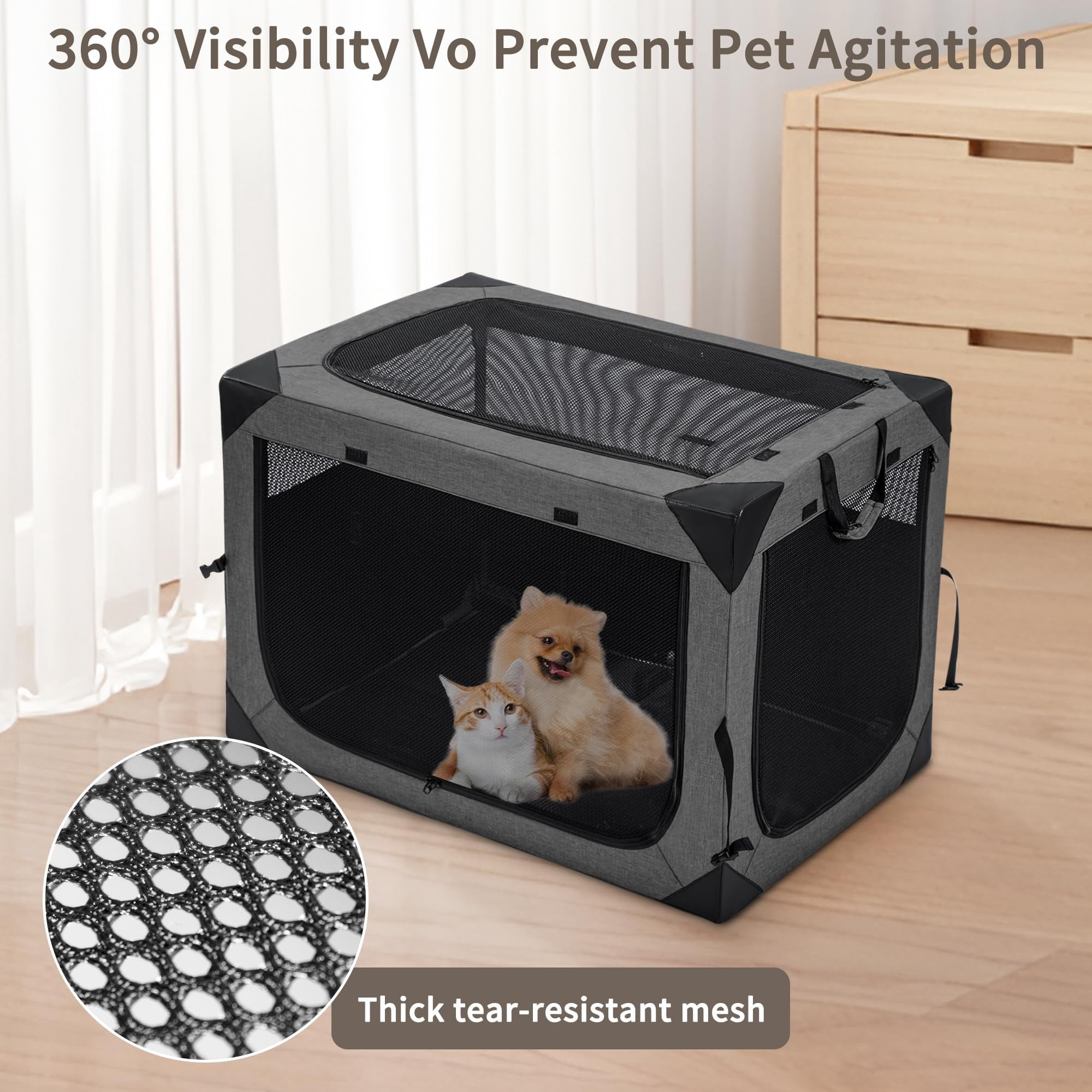 Dog Crates - 36 Inch Collapsible Soft Crate  3-door Foldable Kennel For Large Dogs Portable Pet Travel Cage With Chew Proof Mesh Window Indoors & Outdoors(dark Gray)