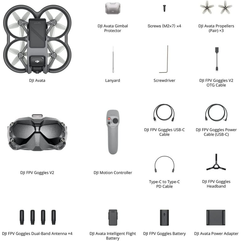 DJI Avata Combo (DJI FPV Goggles V2) Flymore Kit, 3 batteries First-Person  View Drone UAV Quadcopter with 4K Stabilized Video, Built-in Propeller  Guard, With 128gb Micro SD, Backpack, Landing Pad an 