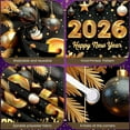 thumbnail image 4 of Gold Glitter Happy New Year Banner Christmas Balls 2026 New Year Display Pine Branches Gift Boxes New Year Backdrop for New Year Party Holiday Celebration Indoor Decoration, 4 of 9