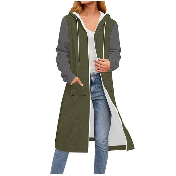 SwiftWear Hoodies for Women Trendy Comfortable Full Zip Up Long Sweatshirts with Drawstring & Pockets Color-Block Casual Jacket Army Green