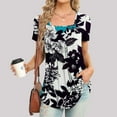 thumbnail image 2 of gakvbuo Summer Plus Size Summer Tops for Womens Square Neck Short Sleeve Casual Tunic Tops Hide Belly Shirt Flowy Pleated Tee Blouse Tops for Leggings, 2 of 5