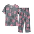thumbnail image 2 of ICHUANYI Women's Pajama Sets Two Piece Home Wear Short Sleeve Crewneck Print Tops Pants Set Summer Cotton Linen PJ, 2 of 3
