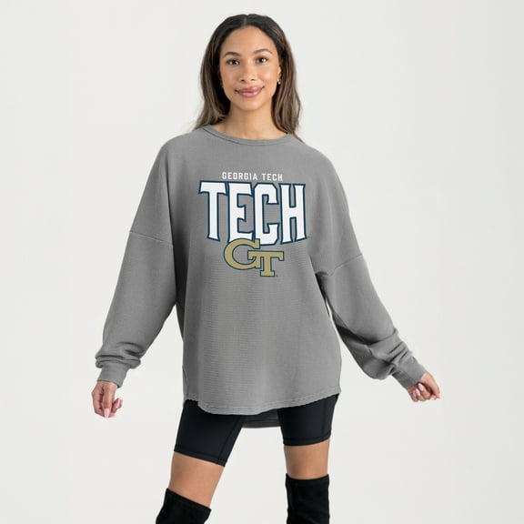 Women's Gameday Couture Gray Georgia Tech Yellow Jackets Oversized Pure Motion Corded Sweatshirt