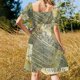 thumbnail image 5 of Vestido de manga corta con estampado de campos pastel Vestido vintage de cumpleaños para mujer de lujo, 5 of 7