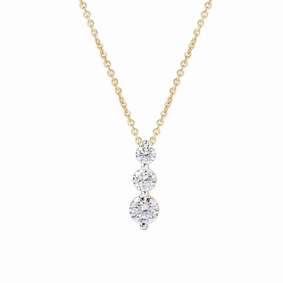 DewberryDiamonds 3/4 Ct Round Cut IGI Certified Lab Grown Diamond Three Stone Pendant with 18 Inch Chain 14K Yellow Gold Plated 925 Sterling Silver Diamond Necklace (Clarity: VS, Color: EF, 0.80 Ct)