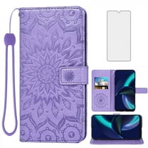Asuwish Compatible with BLU View Speed 5G (b1550vl) Wallet Phone Case and Tempered Glass Screen Protector Flip Credit Card Holder Stand Mandala Flower Cell Cover for Speed5g Women Men Purple