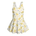 thumbnail image 4 of COEQINE Girls One Piece Swimsuit with Skirt, Scoop Neck & V Back Fashion Swimming Bathing Suit Sleeveless Summer Beach Swimwear for Kids Age 5-6, Lemon Bow Floral Beige, 4 of 8