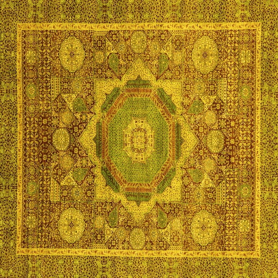 Ahgly Company Indoor Square Abstract Yellow Modern Area Rugs, 5' Square