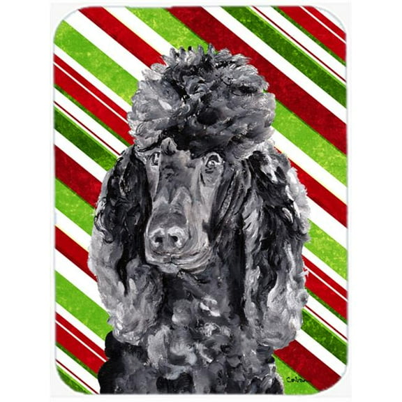 Black Standard Poodle Large Size Candy Cane Christmas Glass Cutting Board