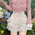thumbnail image 2 of SHTXOZHI Women's A Line Layered Mini Skirt Ruffle Lace Trim Short Skirts Smocked Pleated Skirt, 2 of 6
