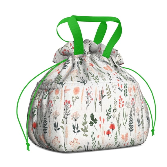Pioneer Flower Floral Print Pattern Drawstring Lunch Bag Women - Drawstring Lunch Bag Insulated for Work Office - Stain-Resistant Large Lunchbags for Women with Multi-Pockets