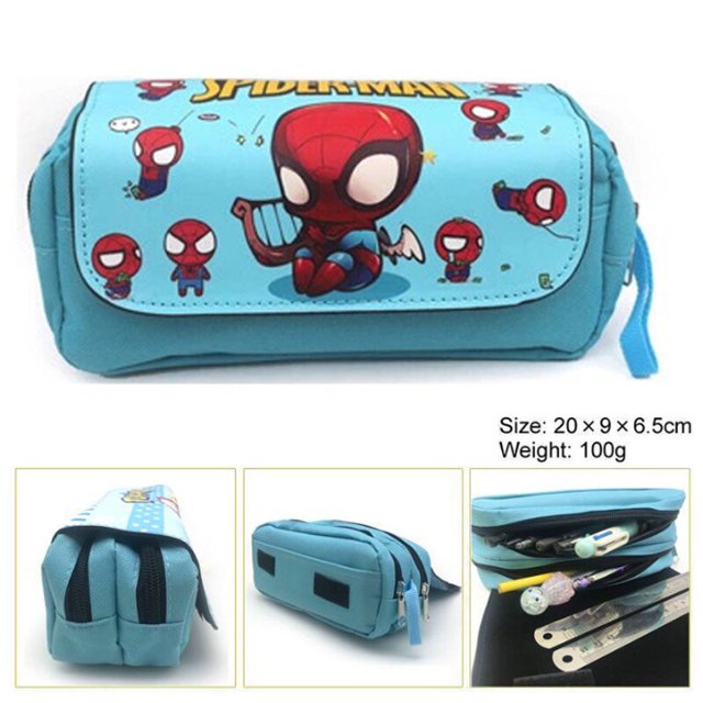 Estuche de lápices de Los Vengadores de Anime de Disney, bolsa de lápices de Spiderman de doble capa de gran capacidad, papelería para estudiantes, suministros escolares, bolsa Linda Fivean unisex