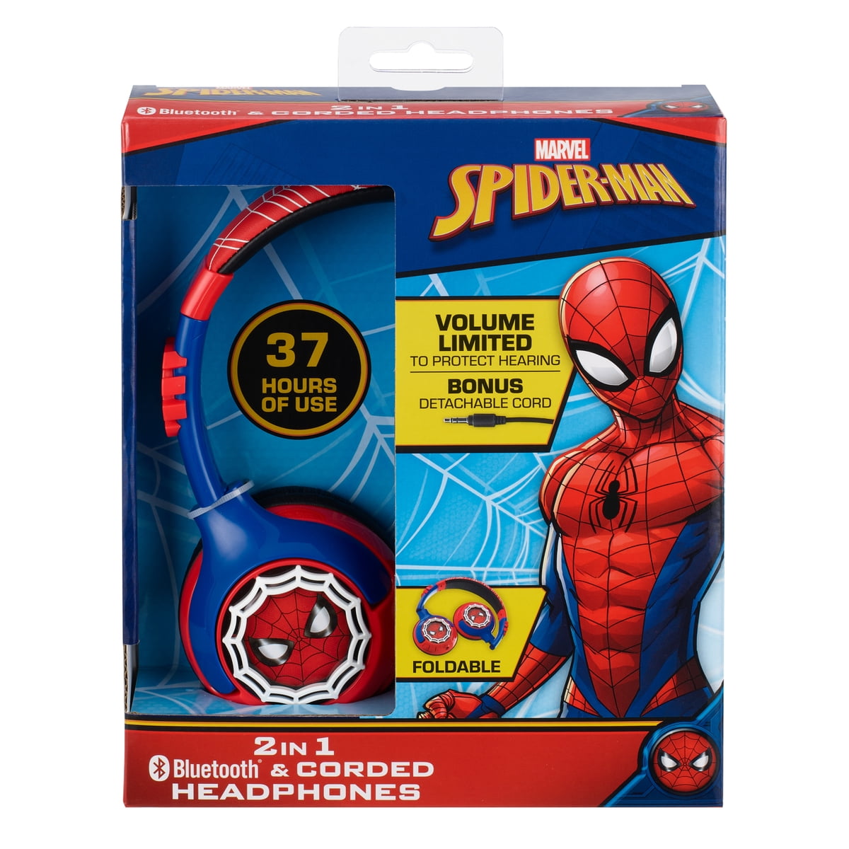 Ekids, Spider-Man, Bluetooth Over Ear Headphones with Cord, Red