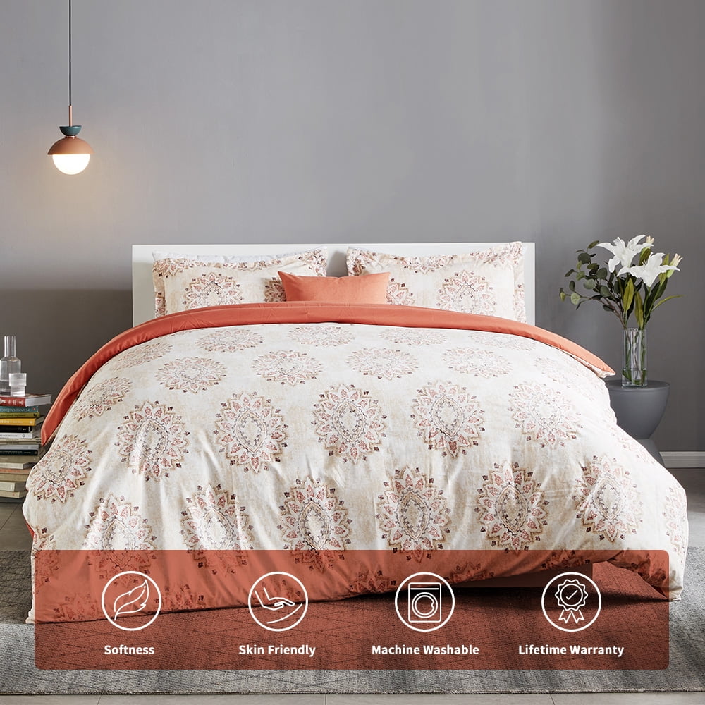 Sleep Zone Floral Duvet Cover Set, Ultra Soft Microfiber Bedding with Designer Print, Wrinkle-Resistant (Damask Pattern Beige, 68 x 90 inch, 2 Pieces)