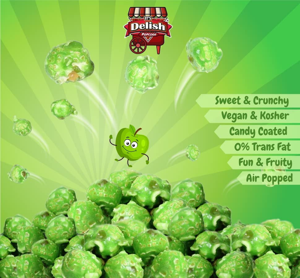 Gourmet Green Apple Flavored Popcorn by It's Delish  1 lb bulk Bag  Air Popped Pop Corn Snack - Fruity Green Themed Candy Confetti  Birthday Party, Events  Gluten Free, Vegan, Kosher