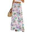 thumbnail image 2 of Dress Pants Women Petite High Waisted Wide Leg Summer Beach Vacation Pants Boho Lounge Casual Palazzo Trousers, 2 of 7